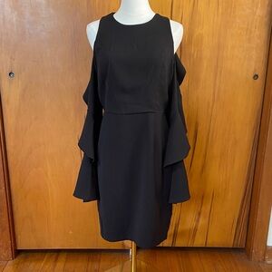 NWT DO+BE LBD Black Dress Cold Shoulder Ruffle Sleeves Open Back Party Event Hot